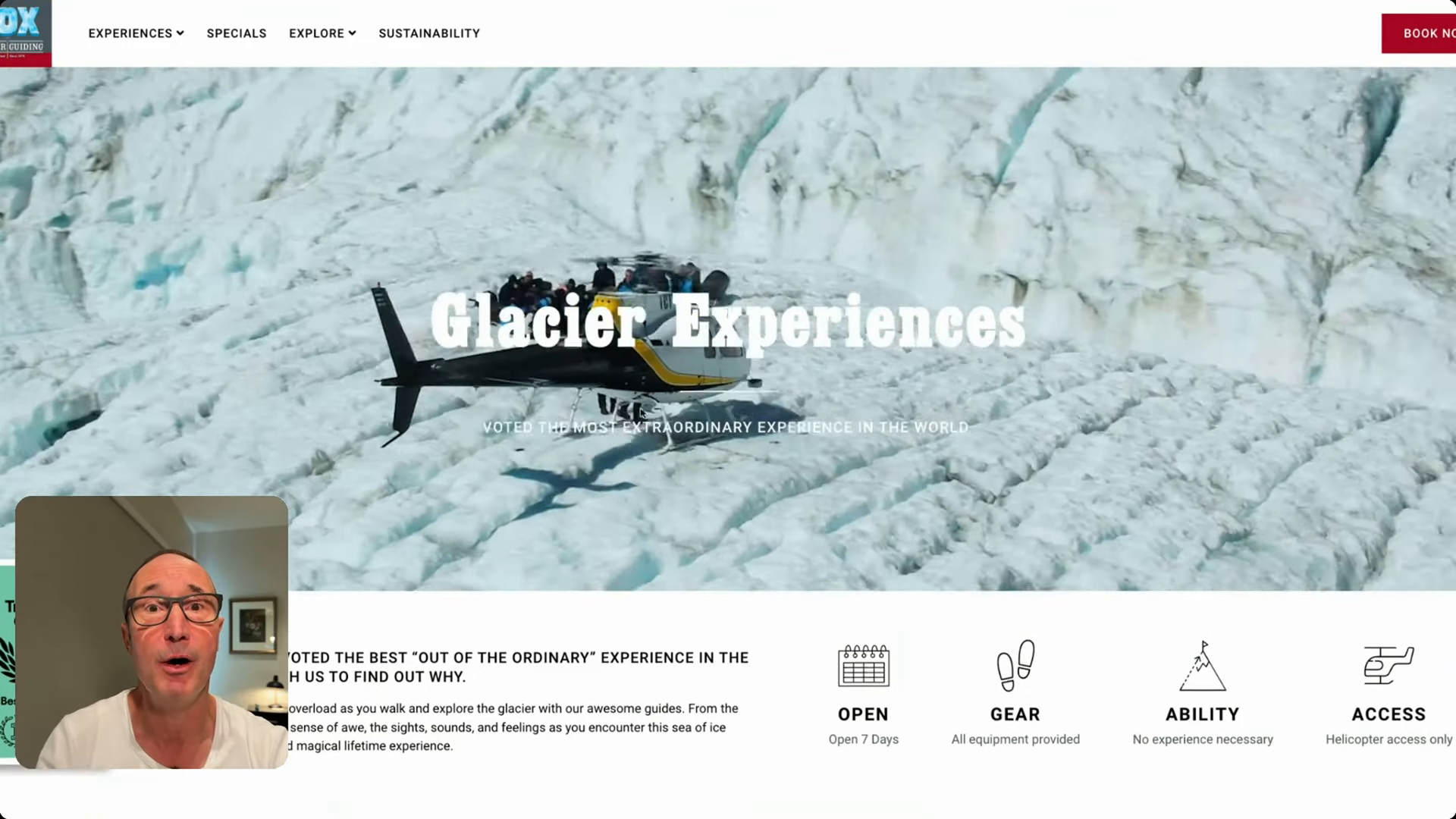 Helicopter flights run from Fox Glacier or Franz Josef villages