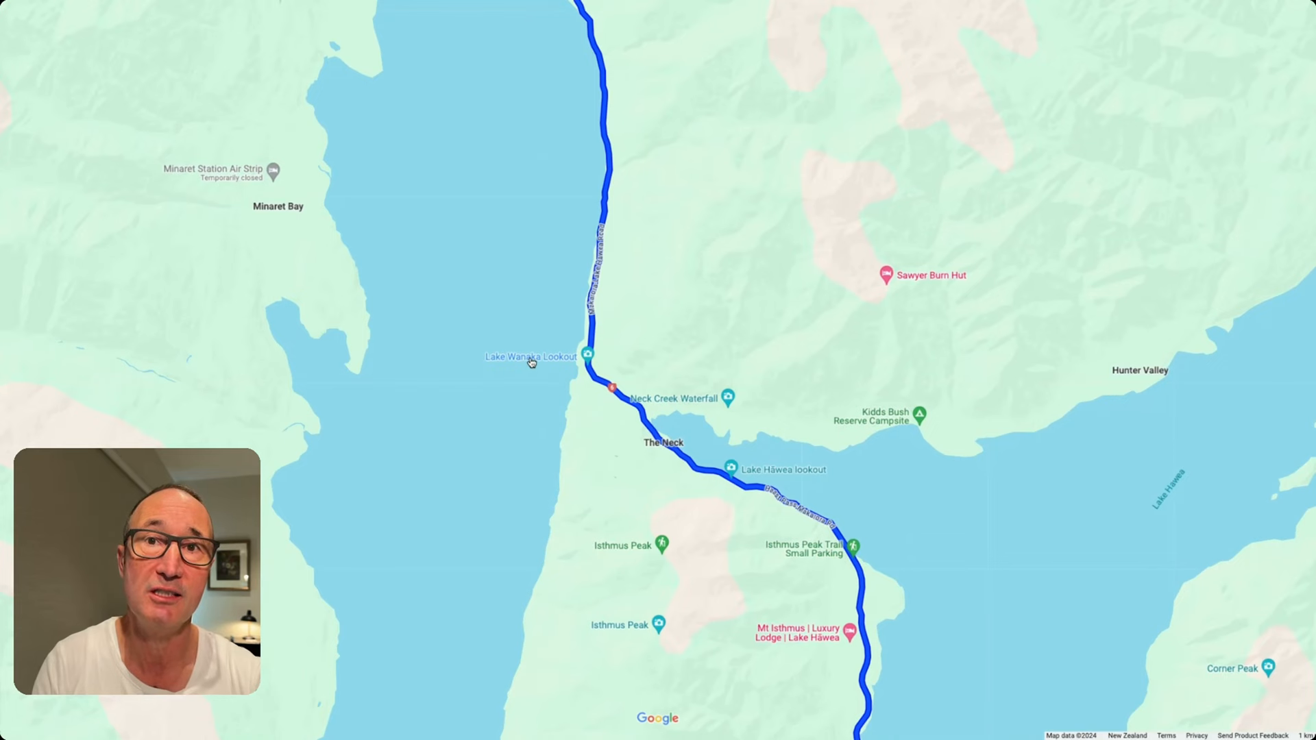 Scenic drive from Wanaka to Franz Josef - The Neck is a point between Lake Hawea and Lake Wanaka